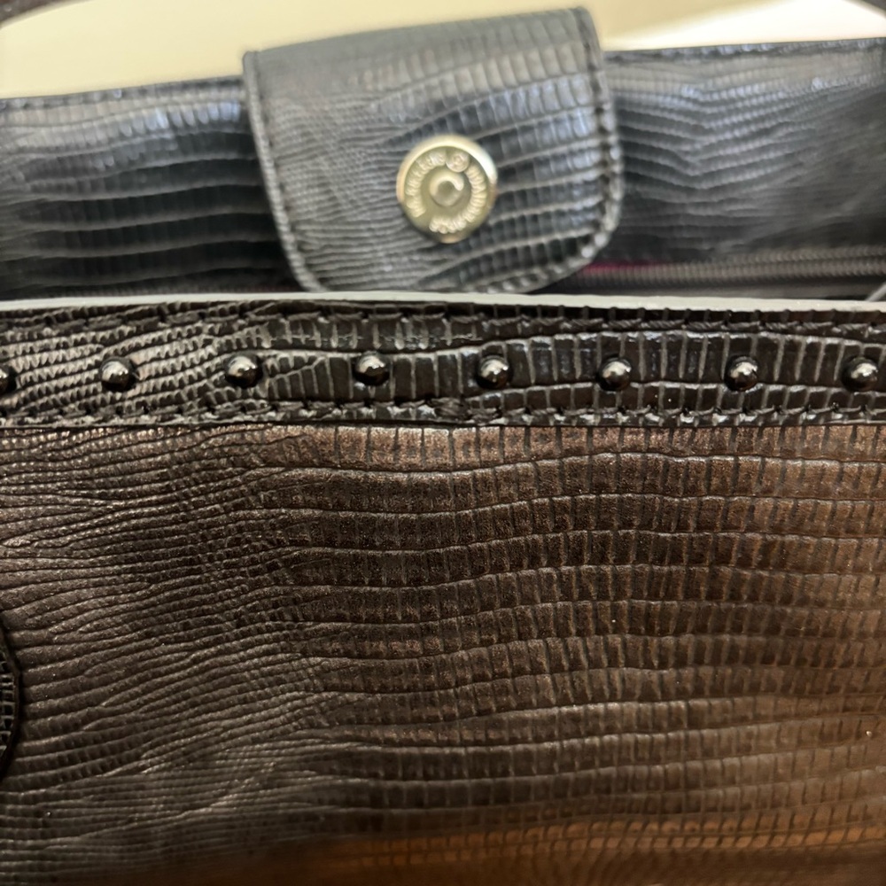 Nine West Black/Grey Textured Faux Leather Tote Handbag - Picture 14 of 15
